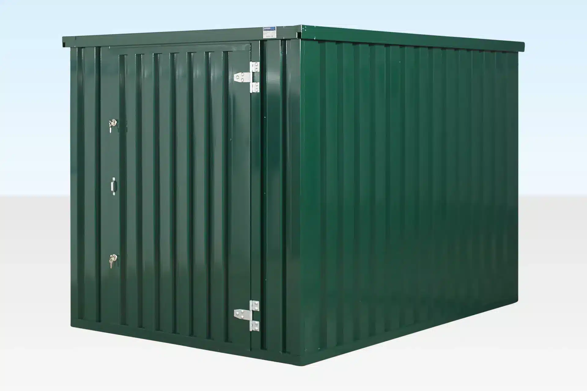 3M x 2.1M Flat Pack Storage Container 3M x 2.1M flat pack storage container in green galvanized steel