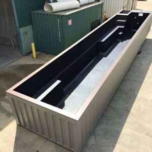 40FT shipping container pool with modern steel exterior and luxury pool design
