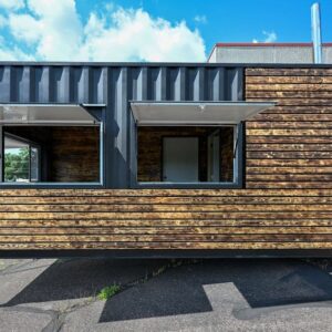 20ft Shipping Container Bar with walk-in cooler and commercial serving windows