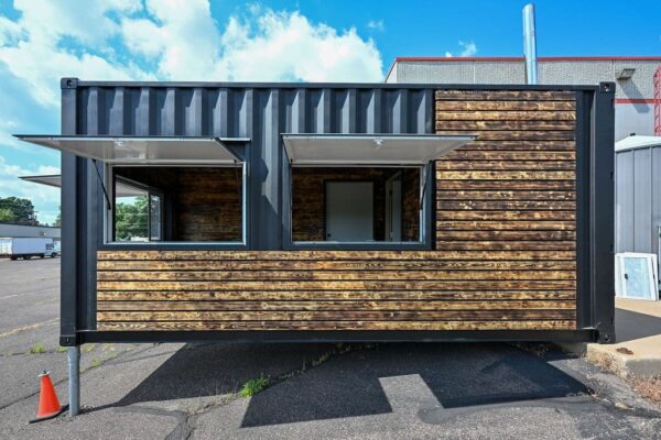 20ft Shipping Container Bar with walk-in cooler and commercial serving windows